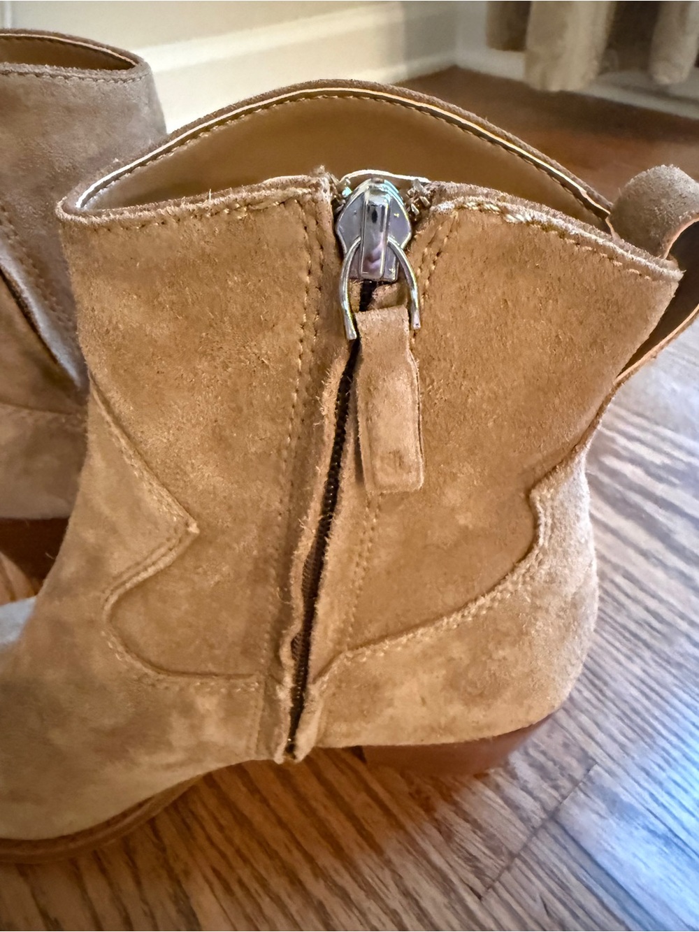 Ralph Lauren Tan Suede Ankle Booties with Side Zip Size 6 - Harpher Suede Bootie - Picture 7 of 16